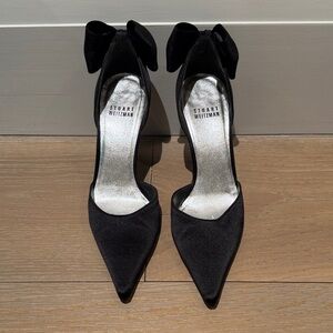 Stuart Weitzman Black Satin Heels with Bow